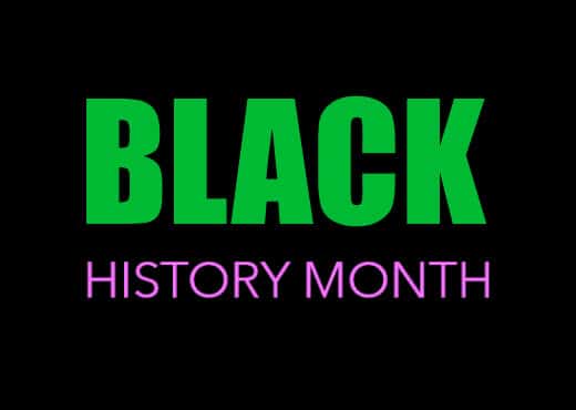 Black History Month - Words in Lime Green & Purple on a Black Background