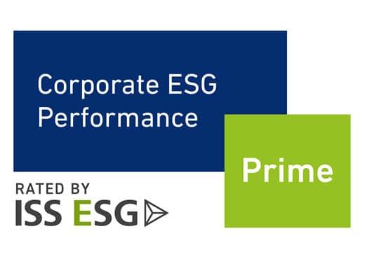 Badge indicating Prime Status awarded for Corporate ESG Performance by ISS
