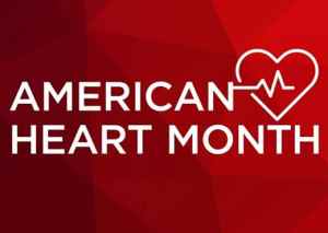 Red background with the words American Heart Month on it in white