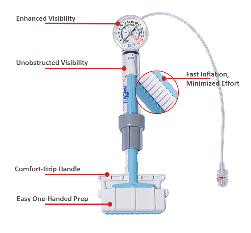 Image of the basixSKY Inflation Device, showing specific callout features