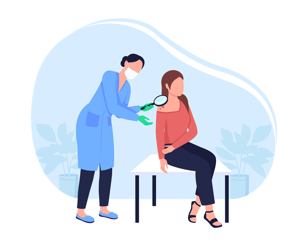 Illustration showing a doctor looking at two spots on a patient's shoulder