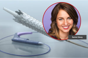Image: Rachel Oberg, headshot, over the deployed WRAPSODY Stent
