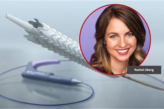 Image: Rachel Oberg, headshot, over the deployed WRAPSODY Stent