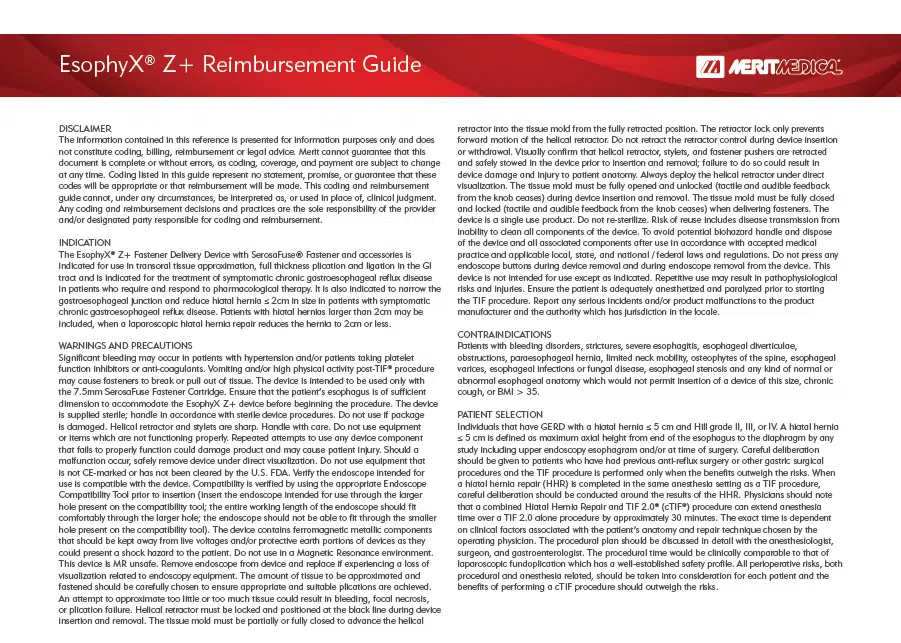EsophyX Z+ Reimbursement Guide